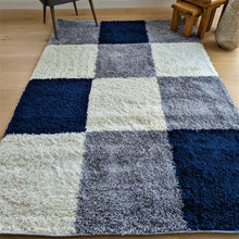 Load image into Gallery viewer, Navy Blue Patchwork Shaggy Rug - Oslo