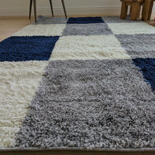 Load image into Gallery viewer, Navy Blue Patchwork Shaggy Rug - Oslo