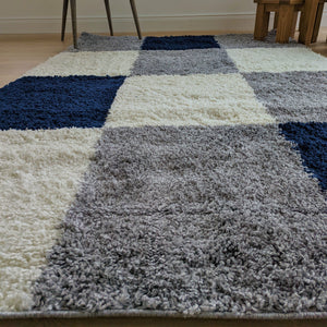 Navy Blue Patchwork Shaggy Rug - Oslo