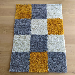 Ochre Yellow Patchwork Shaggy Rug - Oslo