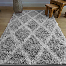 Load image into Gallery viewer, Grey Moroccan Trellis Shaggy Rug - Oslo