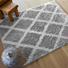 Load image into Gallery viewer, Grey Moroccan Trellis Shaggy Rug - Oslo