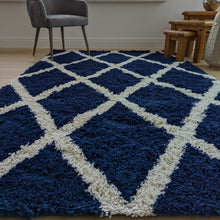 Load image into Gallery viewer, Navy Moroccan Trellis Shaggy Rug - Oslo