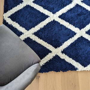 Navy Moroccan Trellis Shaggy Rug - Oslo