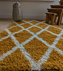 Ochre Yellow Moroccan Trellis Shaggy Rug - Oslo