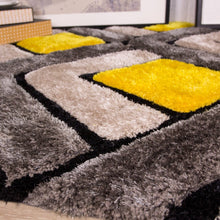 Load image into Gallery viewer, Pebbles, Diamond, Black Ochre, Yellow, Shaggy, black, cream, rug, rugs