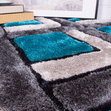 Load image into Gallery viewer, Pebbles, Diamond, Black Teal, Blue, Shaggy, black, cream, rug, rugs