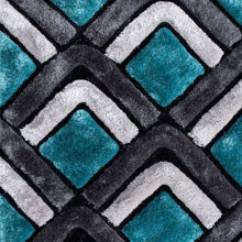 Load image into Gallery viewer, Pebbles, Diamond, Black Teal, Blue, Shaggy, black, cream, rug, rugs