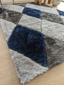 Navy Blue Geometric Shaggy Rugs - Verge