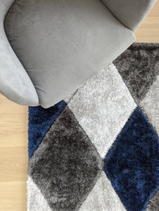 Navy Blue Geometric Shaggy Rugs - Verge
