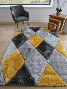 Mustard Yellow Carved Geometric Polyester Shaggy Rugs - Verge