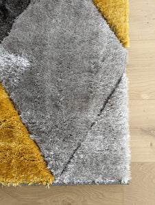 Mustard Yellow Carved Geometric Polyester Shaggy Rugs - Verge