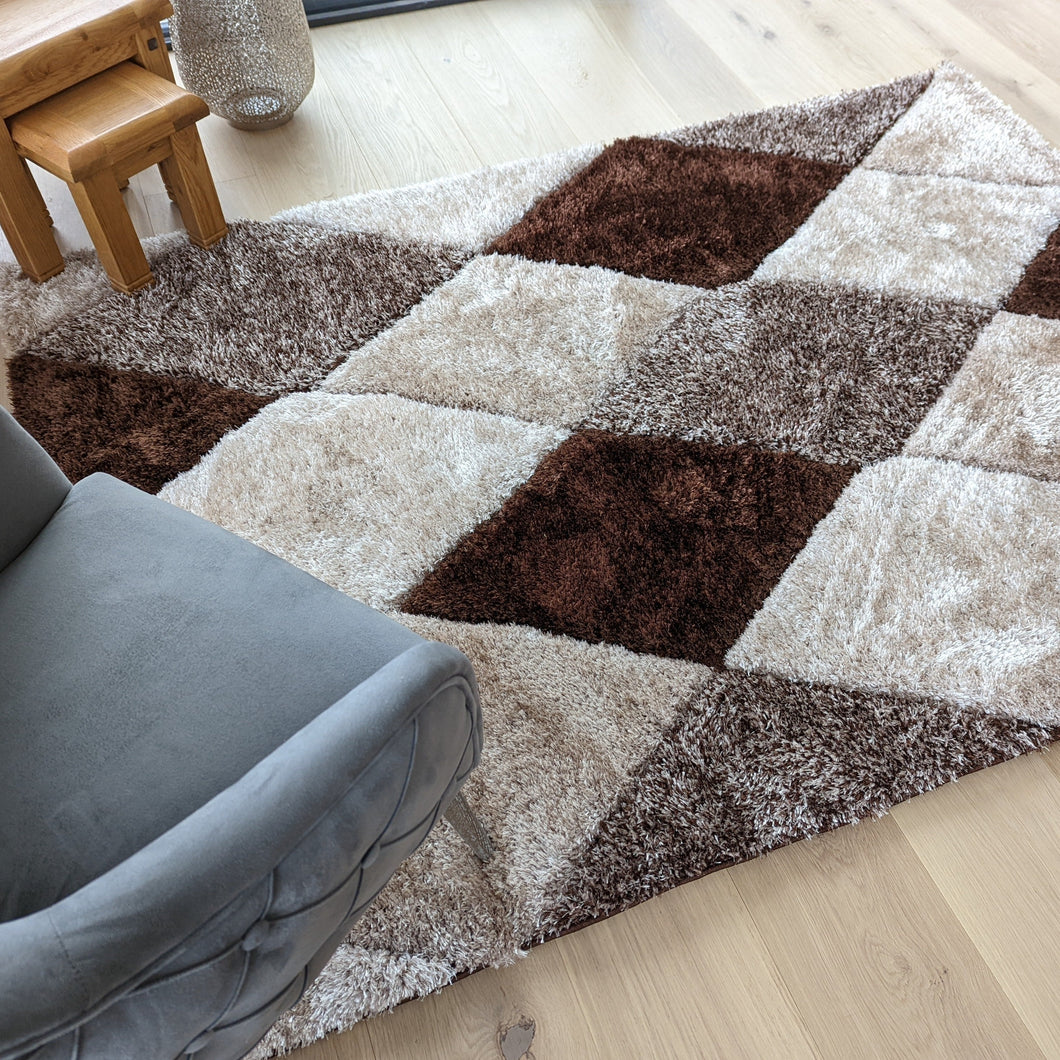 Brown Geometric Shaggy Rugs - Verge