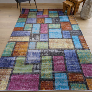 Multicoloured Patchwork Living Room Rug - Capella
