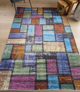 Multicoloured Patchwork Living Room Rug - Capella