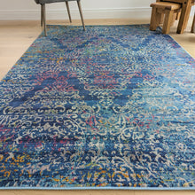 Load image into Gallery viewer, Navy Blue Damask Living Room Rug - Capella