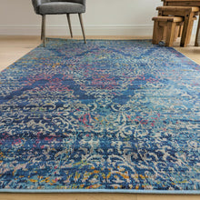 Load image into Gallery viewer, Navy Blue Damask Living Room Rug - Capella