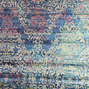 Navy Blue Damask Living Room Rug - Capella