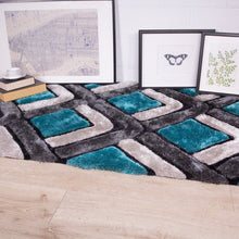 Load image into Gallery viewer, Pebbles, Diamond, Black Teal, Blue, Shaggy, black, cream, rug, rugs