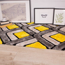 Load image into Gallery viewer, Pebbles, Diamond, Black Ochre, Yellow, Shaggy, black, cream, rug, rugs