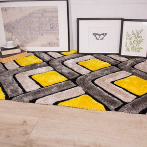 Pebbles, Diamond, Black Ochre, Yellow, Shaggy, black, cream, rug, rugs