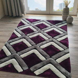 Pebbles Diamond Purple Shaggy Rug