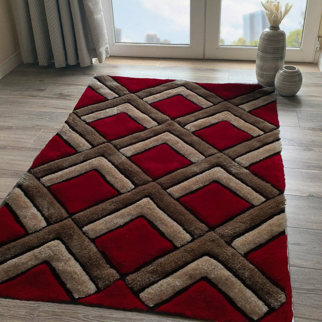 Pebbles Diamond Red Shaggy Rug