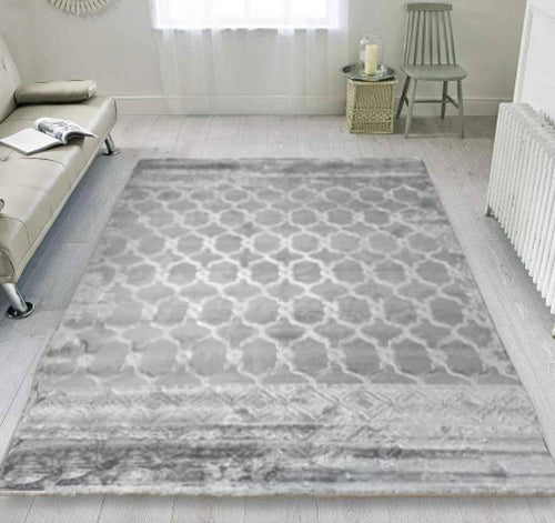 Grey Moroccan High Sheen Living Room Rug - Tuscana