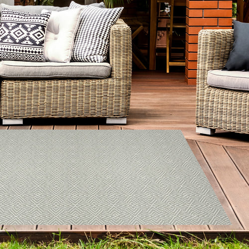 Grey Aztec Washable Outdoor Garden Rug - Ota