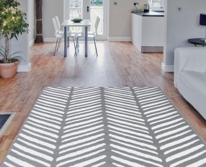 Grey Herringbone Living Room Rug - Islay