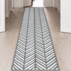 Grey Herringbone Living Room Rug - Islay