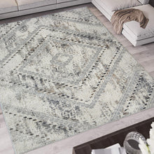 Load image into Gallery viewer, Grey Geometric Tribal Flatweave Living Room Rug - Dorsey