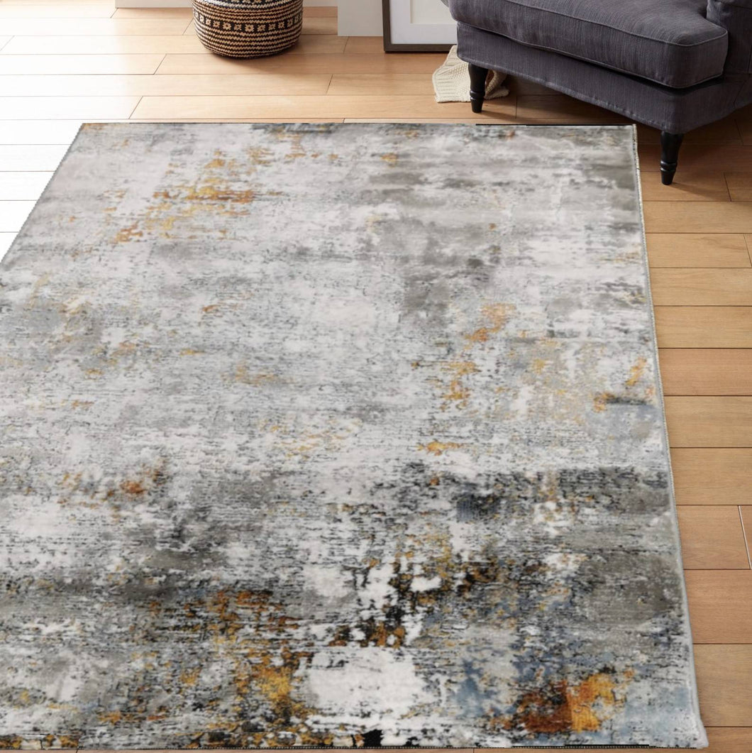 Grey and Gold Abstract Living Room Rug - Tuscana