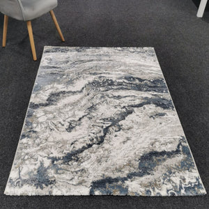 Navy Blue Abstract Living Room Rug - Tuscana