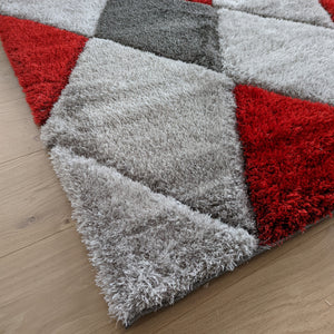 Red Non Shed Geometric Shaggy Rugs - Verge