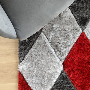 Red Non Shed Geometric Shaggy Rugs - Verge