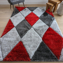 Load image into Gallery viewer, Red Non Shed Geometric Shaggy Rugs - Verge