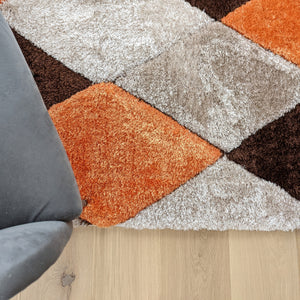 Terracotta Geometric Shaggy Rugs - Verge