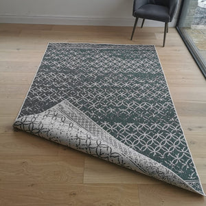 Green and Ivory Distressed Reversible Trellis Outdoor Rug - Capri