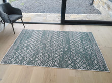 Load image into Gallery viewer, Green and Ivory Distressed Reversible Trellis Outdoor Rug - Capri