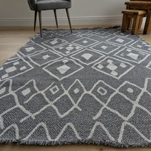 Load image into Gallery viewer, Grey Aztec Fringed Flatweave Outdoor Rug - Casa