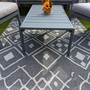 Grey Aztec Fringed Flatweave Outdoor Rug - Casa
