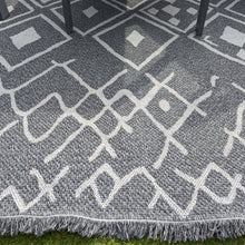 Load image into Gallery viewer, Grey Aztec Fringed Flatweave Outdoor Rug - Casa