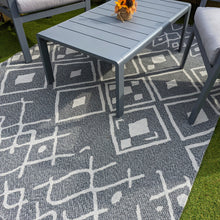 Load image into Gallery viewer, Grey Aztec Fringed Flatweave Outdoor Rug - Casa