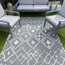 Load image into Gallery viewer, Grey Aztec Fringed Flatweave Outdoor Rug - Casa