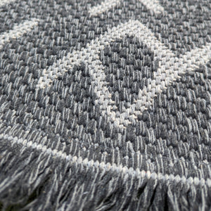 Grey Aztec Fringed Flatweave Outdoor Rug - Casa