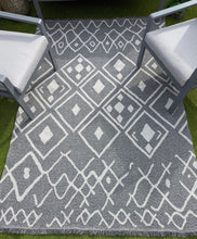 Load image into Gallery viewer, Grey Aztec Fringed Flatweave Outdoor Rug - Casa