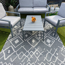 Load image into Gallery viewer, Grey Aztec Fringed Flatweave Outdoor Rug - Casa