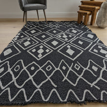 Load image into Gallery viewer, Black Fringed Berber Flatweave Outdoor Rug - Casa