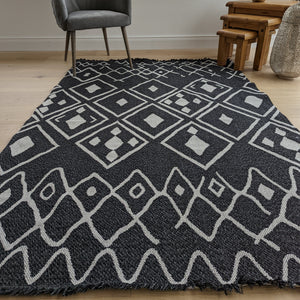 Black Fringed Berber Flatweave Outdoor Rug - Casa